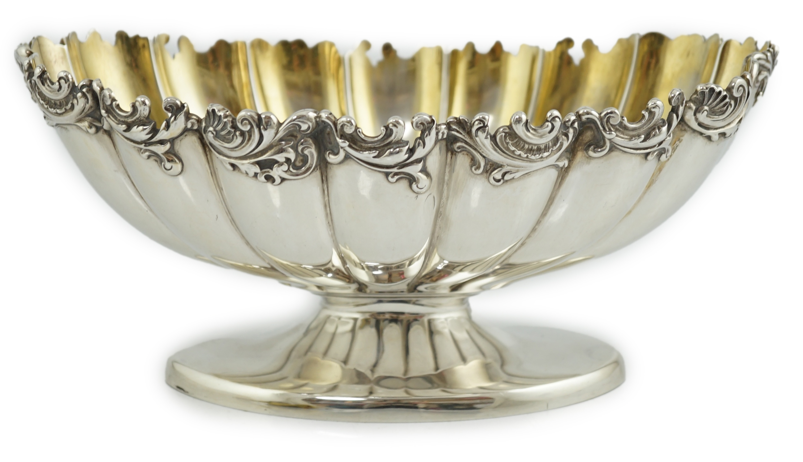 A late 19th century American sterling silver oval pedestal bowl, by Gorham Manufacturing Co